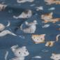 Preview: Baumwolljersey Katzen auf jeansblau – FVJ